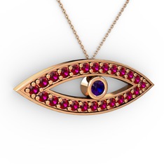 Ayn Kolye - Lab safir ve rodolit garnet 14 ayar rose altın kolye (40 cm rose altın rolo zincir) #y0zx8z