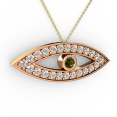 Ayn Kolye - Peridot ve pırlanta 18 ayar rose altın kolye (0.264 karat, 40 cm altın rolo zincir) #y4fl9s