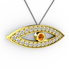 Ayn Kolye - Sitrin ve pırlanta 925 ayar altın kaplama gümüş kolye (0.264 karat, 40 cm gümüş rolo zincir) #ym6c7y