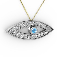 Ayn Kolye - Akuamarin ve swarovski 18 ayar beyaz altın kolye (40 cm gümüş rolo zincir) #yyoqjv