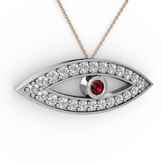 Rodolit garnet ve swarovski 8 ayar beyaz altın kolye (40 cm rose altın rolo zincir)