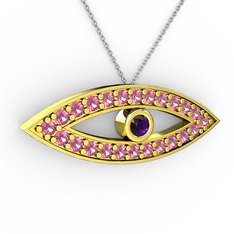 Ayn Kolye - Ametist ve pembe kuvars 925 ayar altın kaplama gümüş kolye (40 cm gümüş rolo zincir) #zqdox7