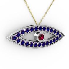 Rodolit garnet ve lab safir 925 ayar gümüş kolye (40 cm altın rolo zincir)