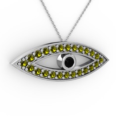 Ayn Kolye - Siyah zirkon ve peridot 8 ayar beyaz altın kolye (40 cm beyaz altın rolo zincir) #zy2tjf