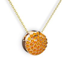 Taşlı Adiva Kolye - Sitrin 925 ayar rose altın kaplama gümüş kolye (40 cm altın rolo zincir) #100egul