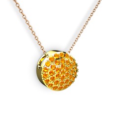 Taşlı Adiva Kolye - Sitrin 8 ayar altın kolye (40 cm rose altın rolo zincir) #10s6naf