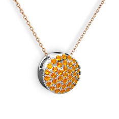 Taşlı Adiva Kolye - Sitrin 18 ayar beyaz altın kolye (40 cm rose altın rolo zincir) #11raamm