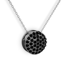 Taşlı Adiva Kolye - Siyah zirkon 925 ayar siyah rodyum kaplama gümüş kolye (40 cm beyaz altın rolo zincir) #135m572