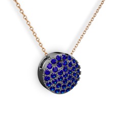 Taşlı Adiva Kolye - Lab safir 925 ayar siyah rodyum kaplama gümüş kolye (40 cm rose altın rolo zincir) #137lm5r