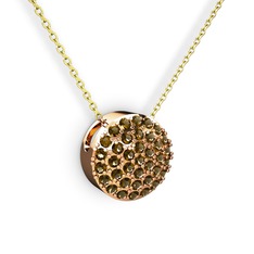 Taşlı Adiva Kolye - Dumanlı kuvars 14 ayar rose altın kolye (40 cm altın rolo zincir) #14fiosb