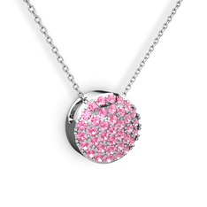 Pembe kuvars 8 ayar beyaz altın kolye (40 cm beyaz altın rolo zincir)