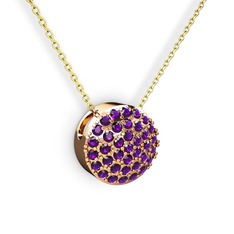 Taşlı Adiva Kolye - Ametist 18 ayar rose altın kolye (40 cm altın rolo zincir) #17q72p0