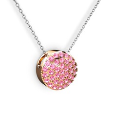 Pembe kuvars 14 ayar rose altın kolye (40 cm gümüş rolo zincir)