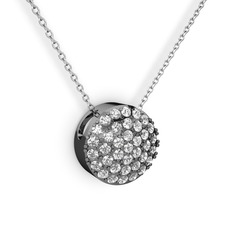 Swarovski 925 ayar siyah rodyum kaplama gümüş kolye (40 cm beyaz altın rolo zincir)