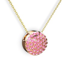 Taşlı Adiva Kolye - Pembe kuvars 18 ayar rose altın kolye (40 cm gümüş rolo zincir) #1alepo1