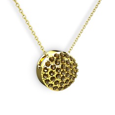 Dumanlı kuvars 14 ayar altın kolye (40 cm gümüş rolo zincir)