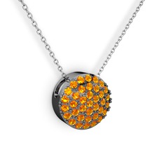 Taşlı Adiva Kolye - Sitrin 925 ayar siyah rodyum kaplama gümüş kolye (40 cm beyaz altın rolo zincir) #1cbypiu