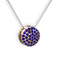 Taşlı Adiva Kolye - Lab safir 8 ayar rose altın kolye (40 cm beyaz altın rolo zincir) #1eqn57