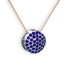 Taşlı Adiva Kolye - Lab safir 18 ayar beyaz altın kolye (40 cm rose altın rolo zincir) #1gfqcmt