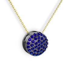 Lab safir 925 ayar siyah rodyum kaplama gümüş kolye (40 cm altın rolo zincir)