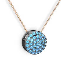 Taşlı Adiva Kolye - Akuamarin 925 ayar siyah rodyum kaplama gümüş kolye (40 cm rose altın rolo zincir) #1kixhsb