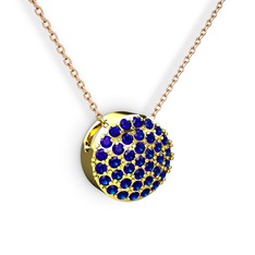 Taşlı Adiva Kolye - Lab safir 925 ayar altın kaplama gümüş kolye (40 cm rose altın rolo zincir) #1kpf619