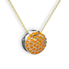 Sitrin 14 ayar beyaz altın kolye (40 cm gümüş rolo zincir)