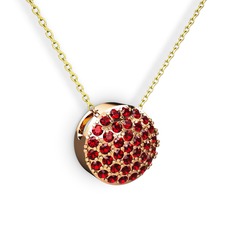 Taşlı Adiva Kolye - Garnet 14 ayar rose altın kolye (40 cm altın rolo zincir) #1n99k4