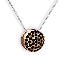 Taşlı Adiva Kolye - Siyah zirkon 14 ayar rose altın kolye (40 cm gümüş rolo zincir) #1pebb3x