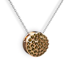 Taşlı Adiva Kolye - Dumanlı kuvars 8 ayar rose altın kolye (40 cm beyaz altın rolo zincir) #1ursa5y