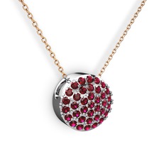 Rodolit garnet 14 ayar beyaz altın kolye (40 cm rose altın rolo zincir)