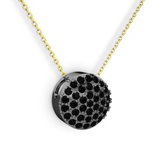 Taşlı Adiva Kolye - Siyah zirkon 925 ayar siyah rodyum kaplama gümüş kolye (40 cm altın rolo zincir) #1xe6rtk
