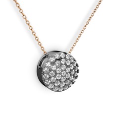 Taşlı Adiva Kolye - Swarovski 925 ayar siyah rodyum kaplama gümüş kolye (40 cm rose altın rolo zincir) #2wtgfb