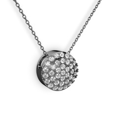Taşlı Adiva Kolye - Swarovski 925 ayar siyah rodyum kaplama gümüş kolye (40 cm gümüş rolo zincir) #3mmb9a