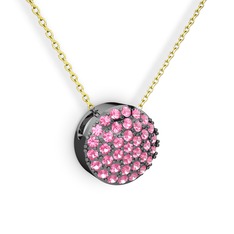 Taşlı Adiva Kolye - Pembe kuvars 925 ayar siyah rodyum kaplama gümüş kolye (40 cm gümüş rolo zincir) #3uu1hg