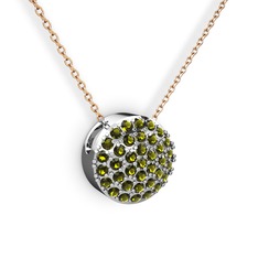 Taşlı Adiva Kolye - Peridot 8 ayar beyaz altın kolye (40 cm rose altın rolo zincir) #41rofw