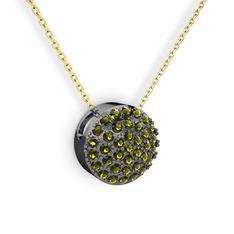 Taşlı Adiva Kolye - Peridot 925 ayar siyah rodyum kaplama gümüş kolye (40 cm altın rolo zincir) #43juc7
