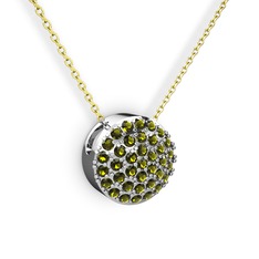 Peridot 14 ayar beyaz altın kolye (40 cm altın rolo zincir)