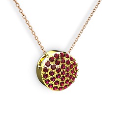 Taşlı Adiva Kolye - Rodolit garnet 18 ayar altın kolye (40 cm rose altın rolo zincir) #4kju9h