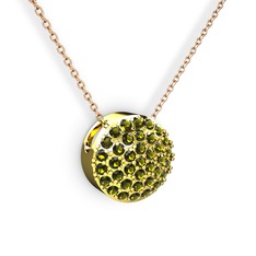 Taşlı Adiva Kolye - Peridot 18 ayar altın kolye (40 cm rose altın rolo zincir) #6siyf7