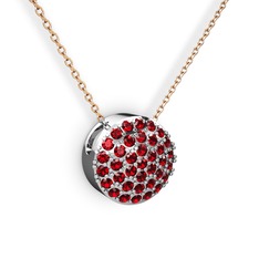 Taşlı Adiva Kolye - Garnet 8 ayar beyaz altın kolye (40 cm rose altın rolo zincir) #8511wk