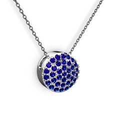 Lab safir 14 ayar beyaz altın kolye (40 cm gümüş rolo zincir)