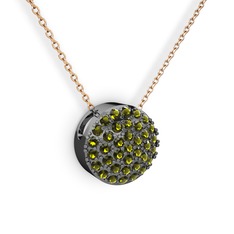 Taşlı Adiva Kolye - Peridot 925 ayar siyah rodyum kaplama gümüş kolye (40 cm rose altın rolo zincir) #cda359