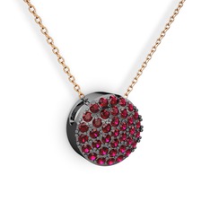 Rodolit garnet 925 ayar siyah rodyum kaplama gümüş kolye (40 cm rose altın rolo zincir)