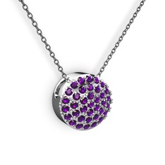 Ametist 8 ayar beyaz altın kolye (40 cm gümüş rolo zincir)