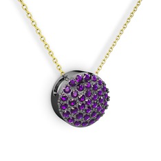 Taşlı Adiva Kolye - Ametist 925 ayar siyah rodyum kaplama gümüş kolye (40 cm altın rolo zincir) #ff16vl