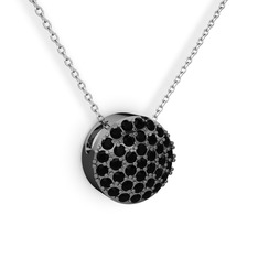 Taşlı Adiva Kolye - Siyah zirkon 925 ayar siyah rodyum kaplama gümüş kolye (40 cm beyaz altın rolo zincir) #gxio6o