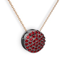 Garnet 925 ayar siyah rodyum kaplama gümüş kolye (40 cm rose altın rolo zincir)