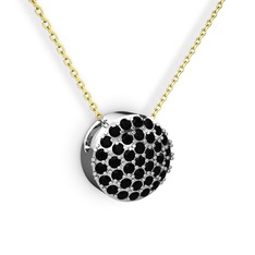 Taşlı Adiva Kolye - Siyah zirkon 18 ayar beyaz altın kolye (40 cm gümüş rolo zincir) #ja48sr