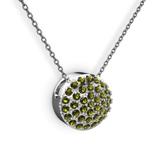 Peridot 14 ayar beyaz altın kolye (40 cm gümüş rolo zincir)